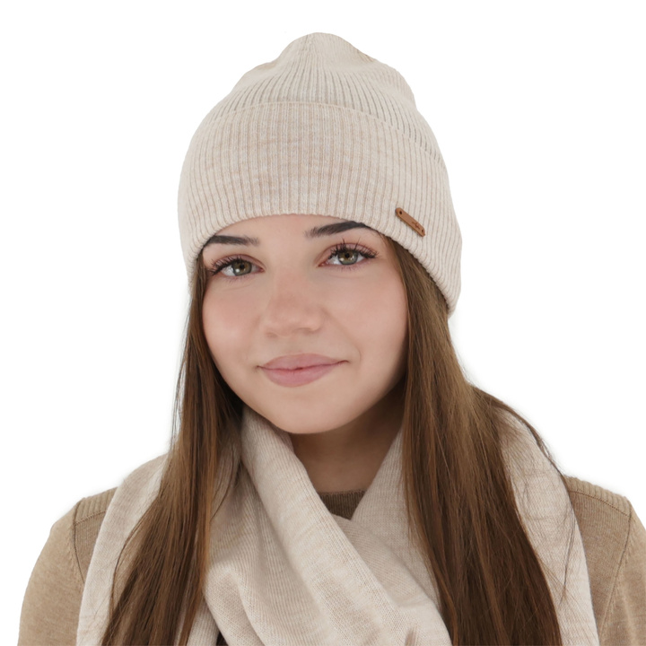 Căciulă de primăvară-toamnă pentru femei, de iarnă, bej, 100% lână merino, Flerra