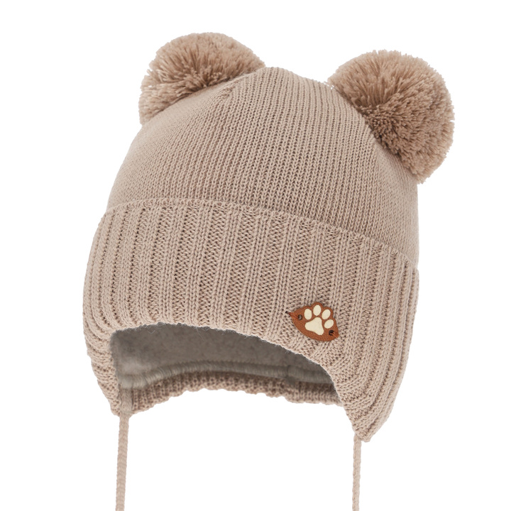 Căciulă de iarnă pentru băieți, cu urechi, cu lână merino, beige, Rimini