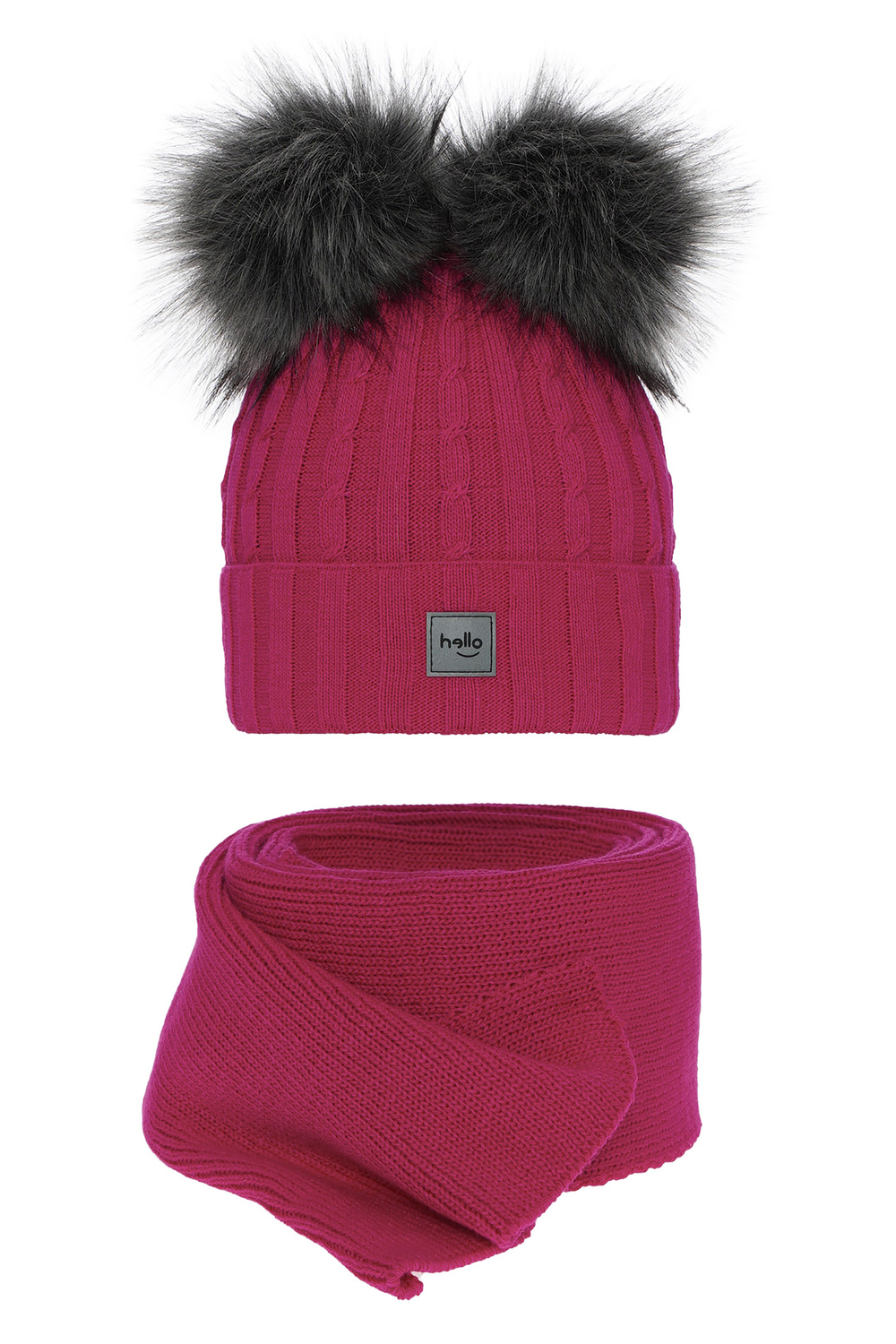 Set de iarnă pentru fete: căciulă și fular roz cu 2 pompoane Zenda