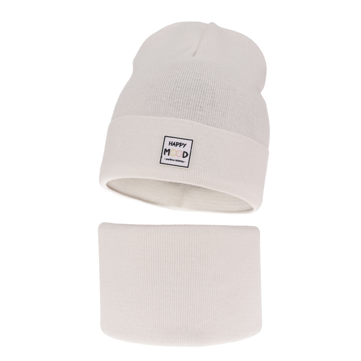 Set de primăvară-toamnă pentru fete: căciulă și fular circular, cu bumbac, alb Mersila