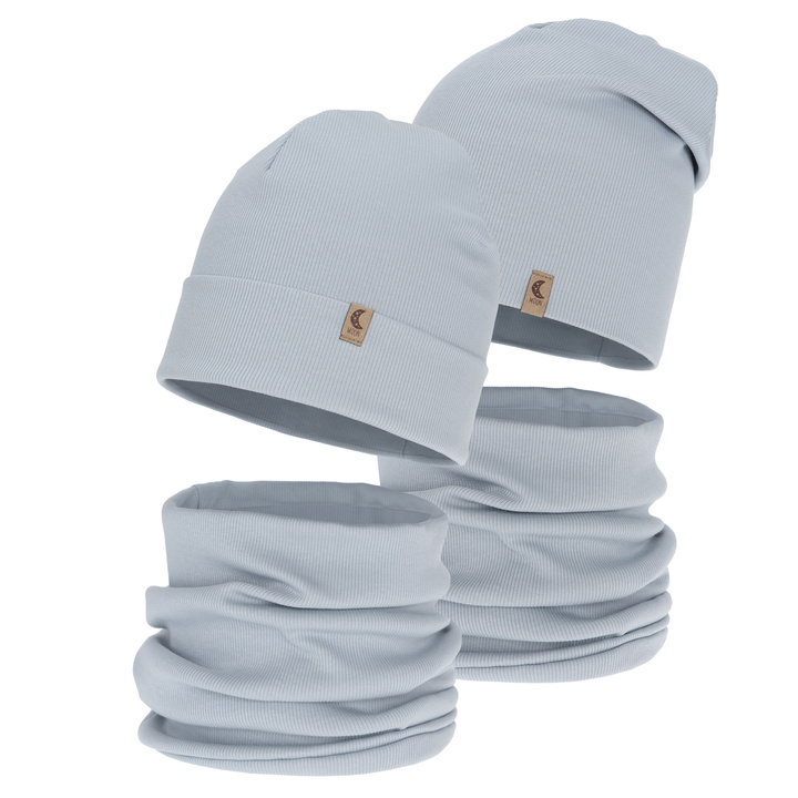 Set de primăvară-toamnă pentru fete: căciulă și fular circular, bumbac, gri, Bravura