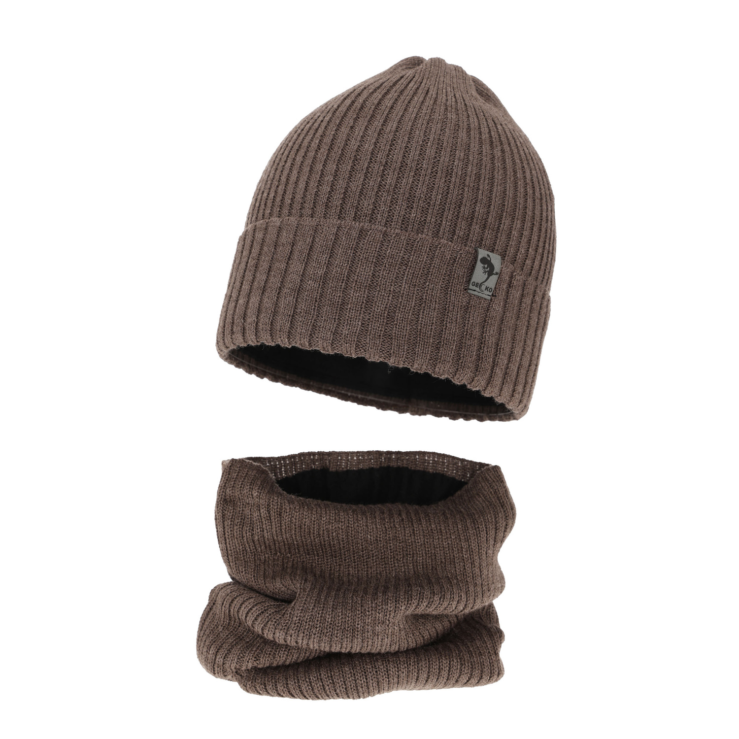 Set de iarnă pentru băieți: Căciulă și fular circular din lână merino maro Gecko