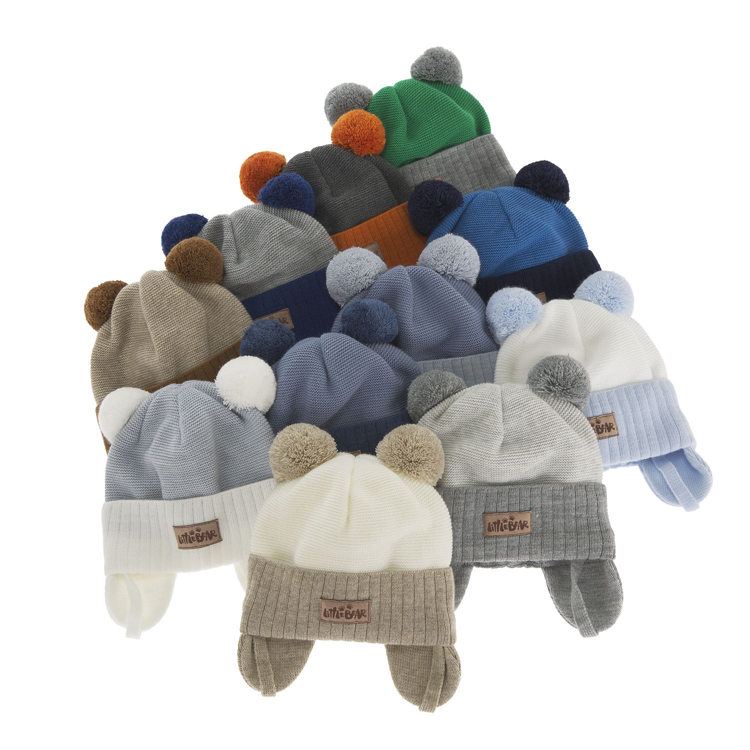 Căciulă de primăvară-toamnă pentru băieți bej cu 2 pompoane Gigant