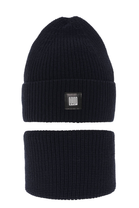 Set de iarnă pentru băieți: Căciulă și fular circular albastru marin Amadeo