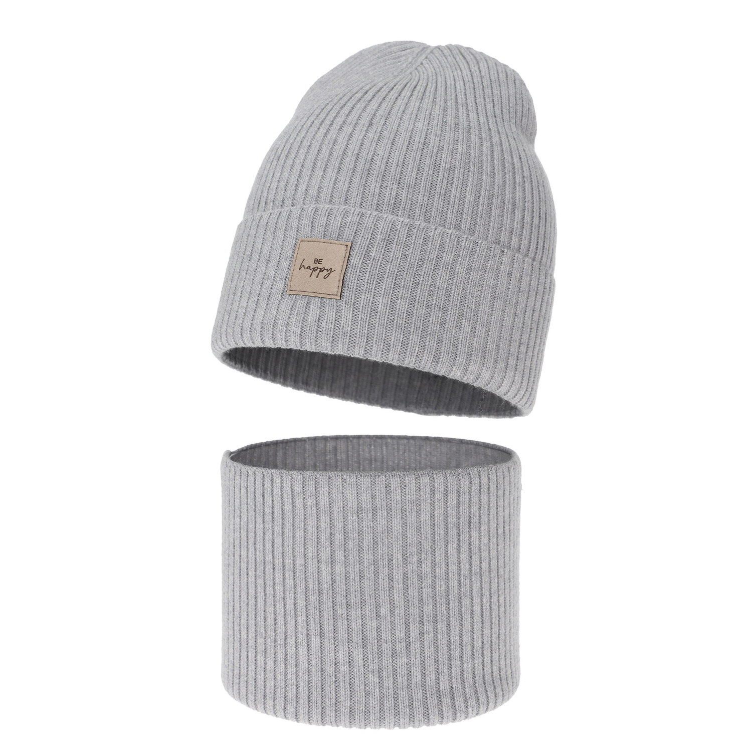 Set de primăvară-toamnă pentru fete: căciulă și fular circular, gri, 100%, lână merino, Vanita