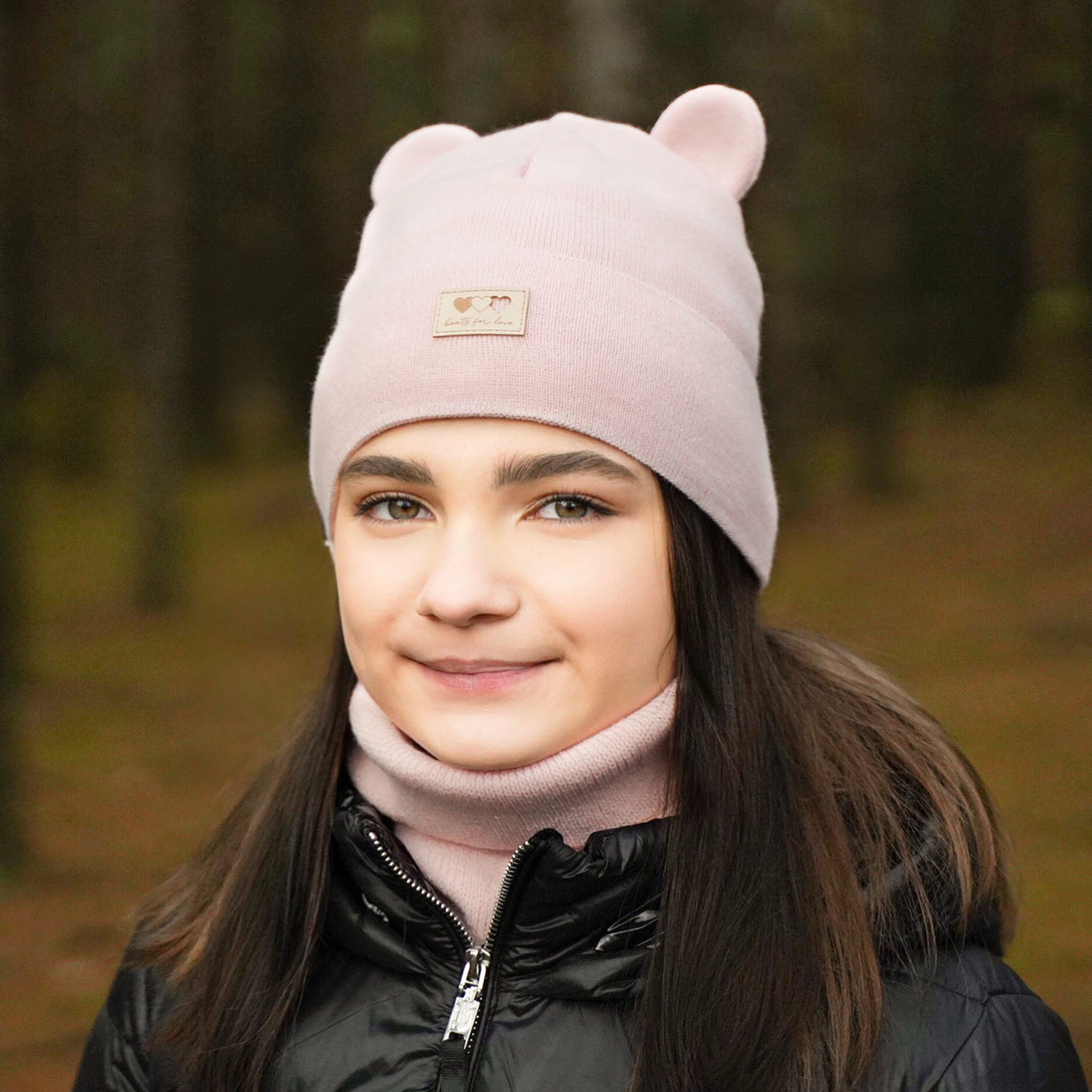 Set de iarnă pentru fete: căciulă și fular circular roz Xantia