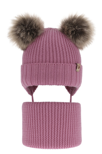 Set de iarnă pentru fete: căciulă și fular circular gri, 100% lână merino extra fină Silvia