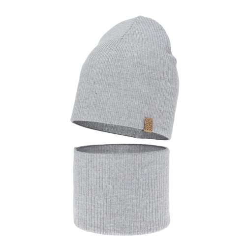 Set de primăvară-toamnă pentru fete: căciulă și fular circular gri 100% lână merino extra fină Ricona