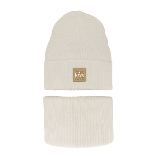 Set de primăvară-toamnă pentru fete: căciulă și fular circular, cu bumbac, ecru Furora