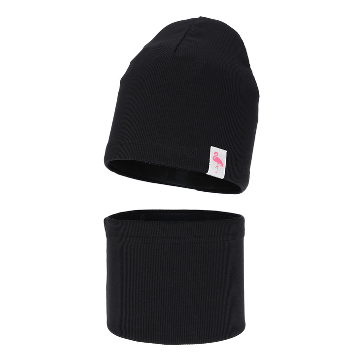 Set de primăvară-toamnă pentru fete bumbac: căciulă și fular circular, negru, Rumilla