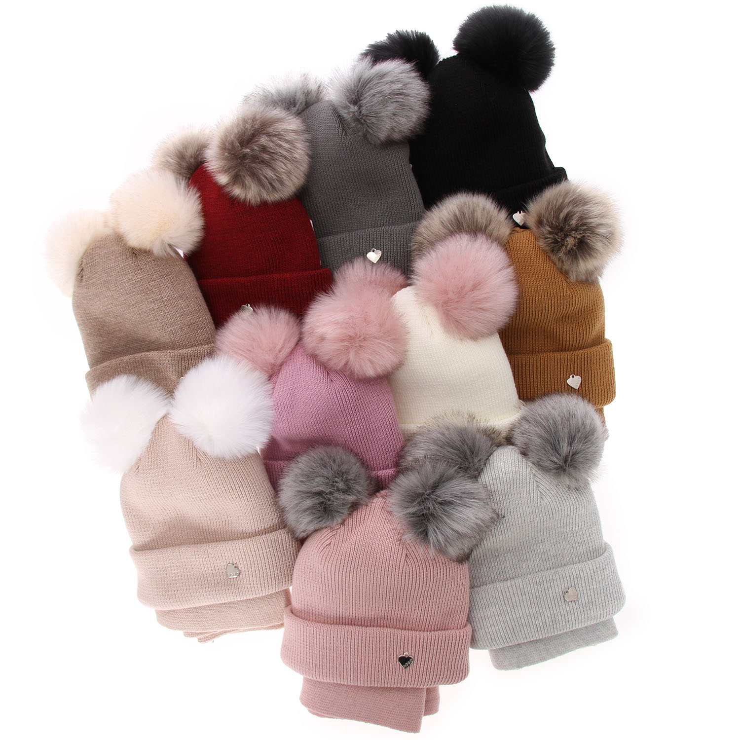 Set de iarnă pentru fete: căciulă și fular circular negru cu 2 pompoane Milagros