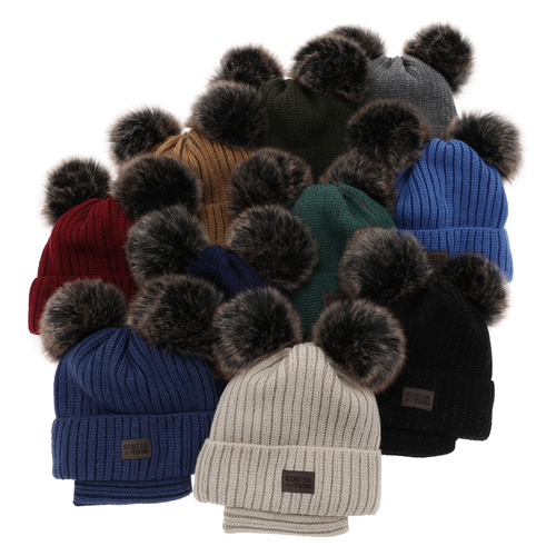 Set de iarnă pentru băieți: Căciulă și fular circular albastru cu 2 pompoane Tokio