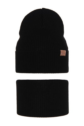 Set de primăvară-toamnă pentru fete: căciulă și fular circular, cu bumbac, negru Alona