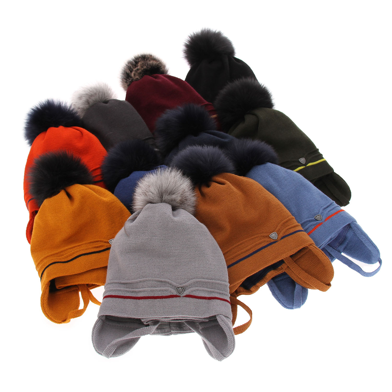 Set de iarnă pentru băieți: Căciulă și fular circular camel cu pompon Burgund