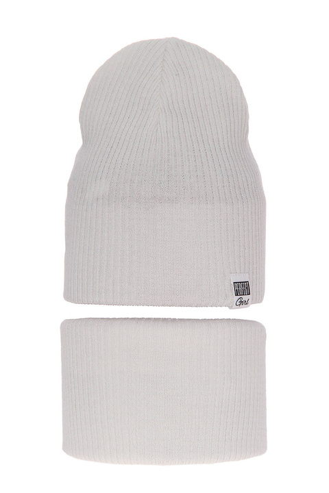 Set de primăvară-toamnă pentru fete: căciulă și fular circular, cu bumbac, ecru Farinka