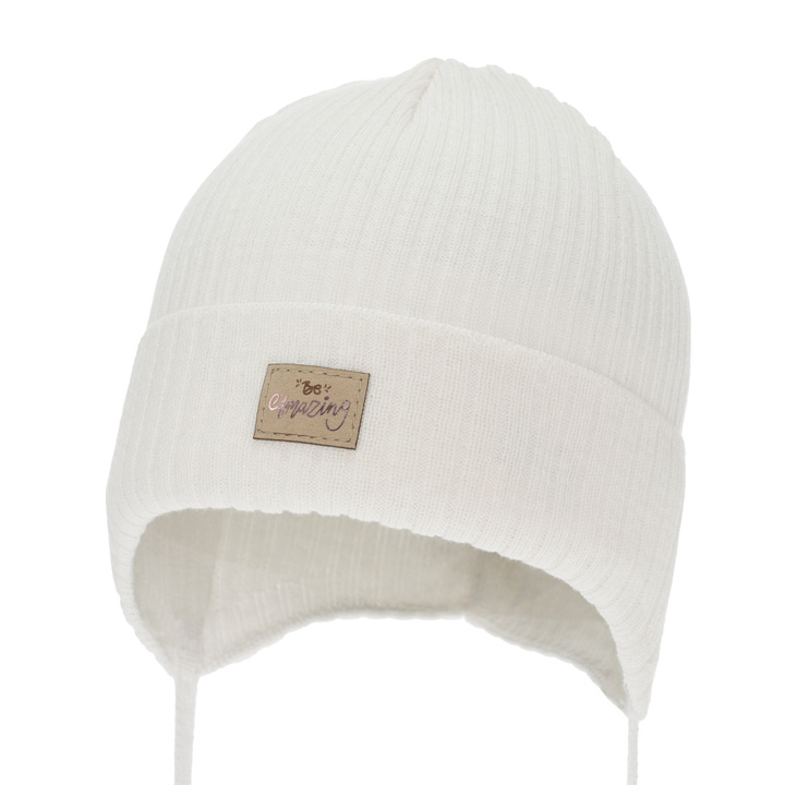 Căciulă de primăvară-toamnă pentru fete, alb, cu urechi, din bumbac, Tindra