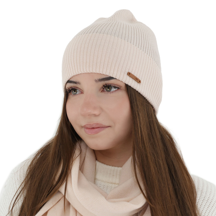 Căciulă de primăvară-toamnă pentru femei, roz deschis, 100% lână merino, Flerra