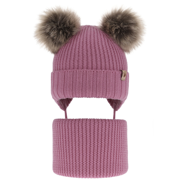 Set de iarnă pentru fete: căciulă și fular circular gri, 100% lână merino extra fină Silvia