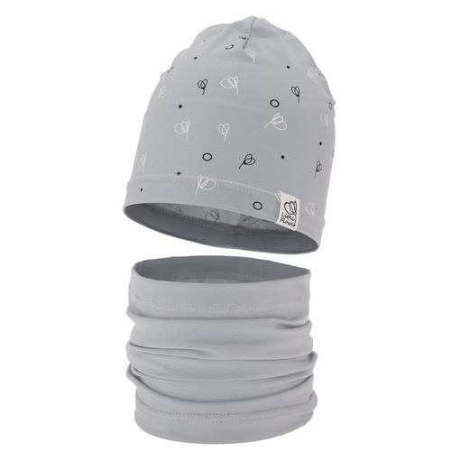 Set de primăvară-toamnă pentru fete bumbac: căciulă și fular circular gri Fiora