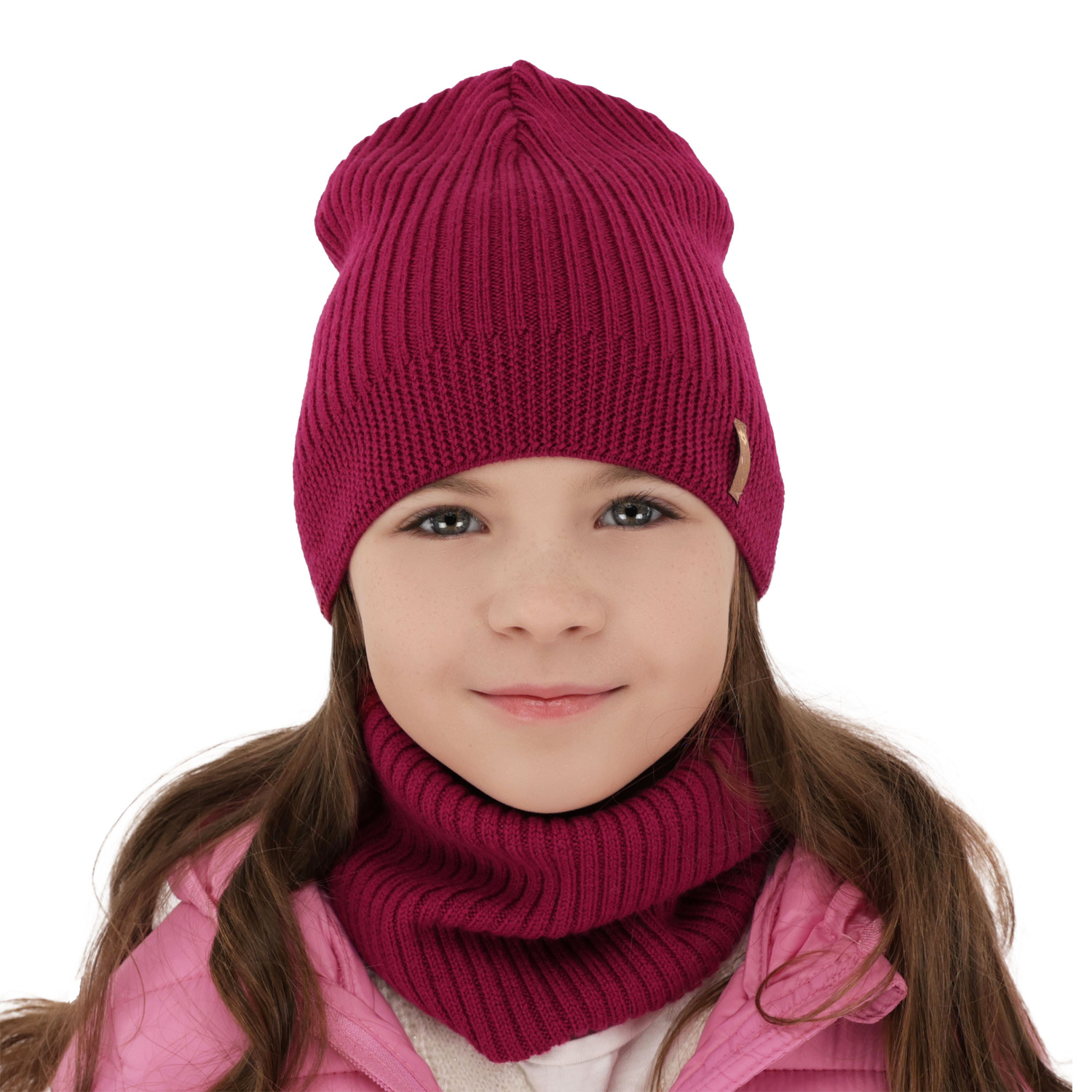 Set de primăvară-toamnă pentru fete: căciulă și fular circular negru 100% lână merino extra fină Chelsie