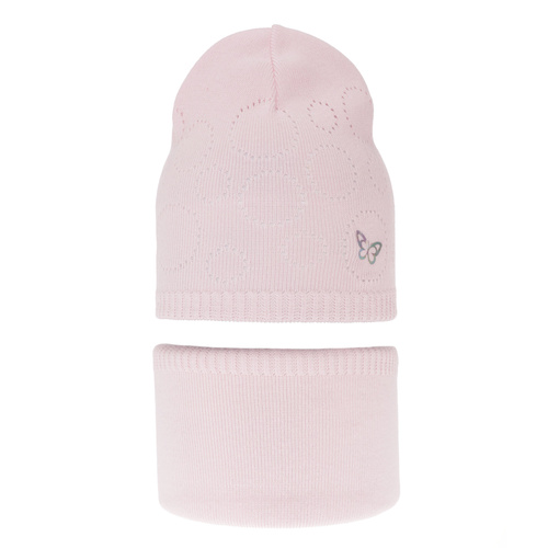 Set de primăvară-toamnă pentru fete: căciulă și fular circular, cu bumbac, roz Amarilla