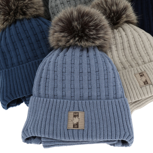 Set de iarnă pentru băieți: Căciulă și fular circular, ecru cu pompon, Fiamanto