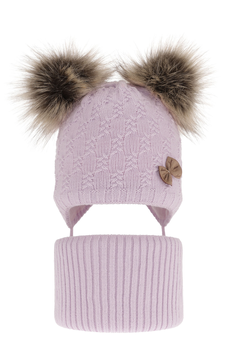 Set de iarnă pentru fete: căciulă și fular circular violet cu 2 pompoane Bettina