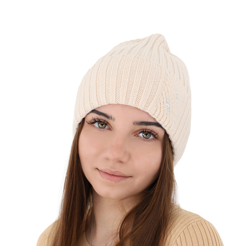 Căciulă de iarnă pentru femei bej 100% lână merino extra fină Ariga