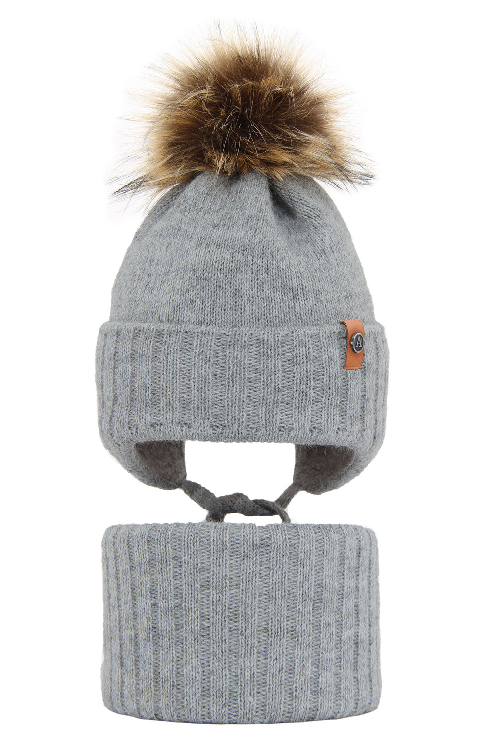 Set de iarnă pentru băieți: Căciulă și fular circular gri cu pompon Dominik