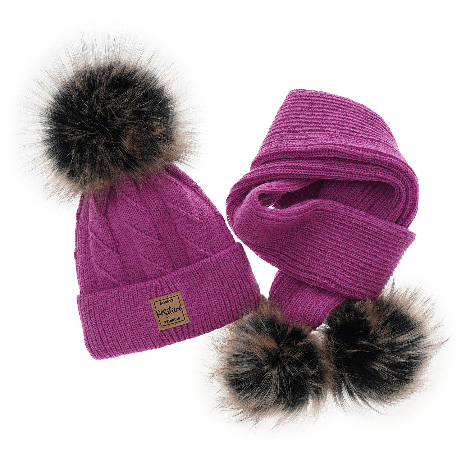 Set de iarnă pentru fete: căciulă și fular roz cu 2 pompoane Gabriela