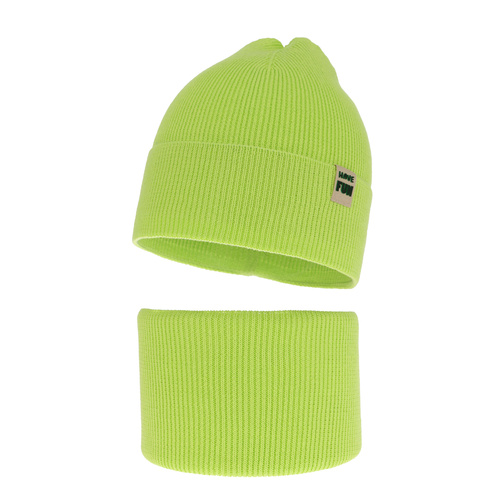 Set primăvară-toamnă pentru băieți: Căciulă și fular circular, cu bumbac, verde Ottavio