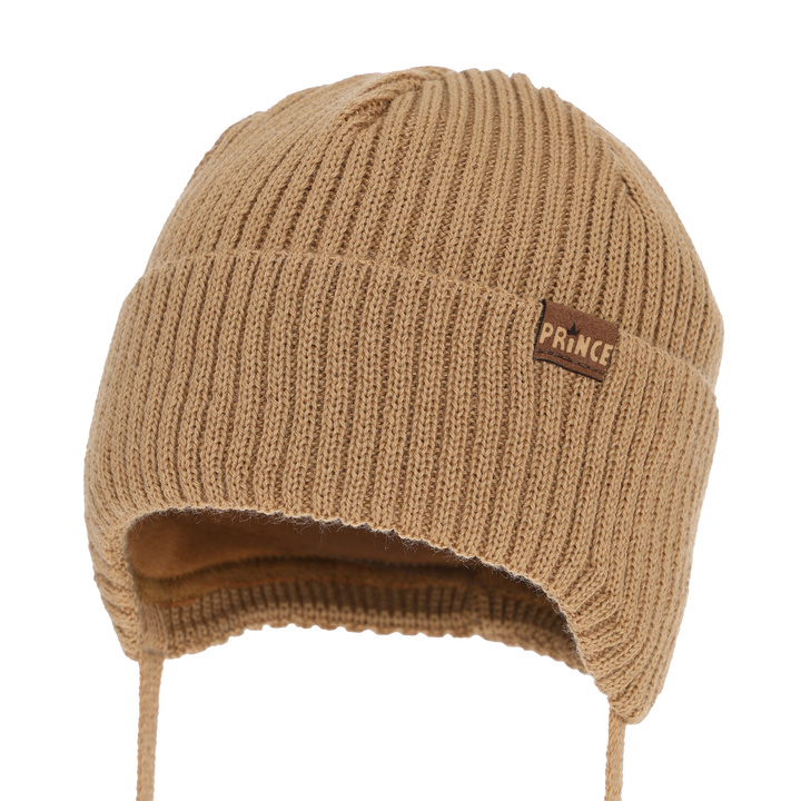Căciulă de iarnă pentru băieți, cu urechi, cu lână merino, camel, Puser