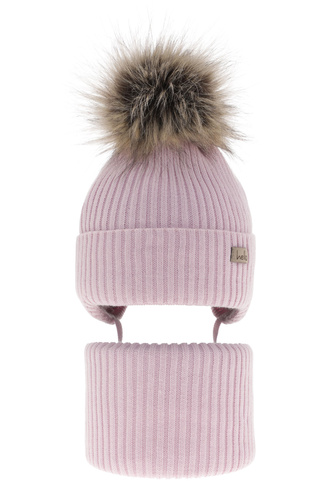 Set de iarnă pentru fete: căciulă și fular circular violet cu pompon Bria