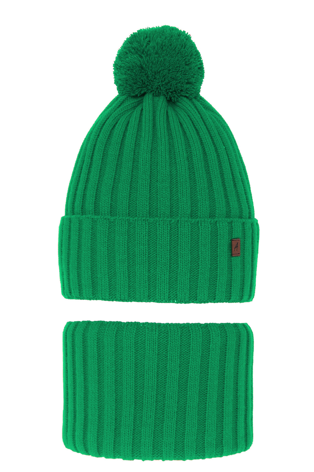 Set de iarnă pentru băieți: Căciulă și fular circular verde cu pompon Wiliam