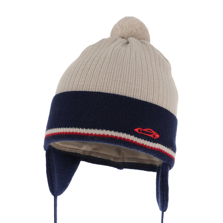 Căciulă de primăvară-toamnă pentru băieți bej cu pompon Jacob