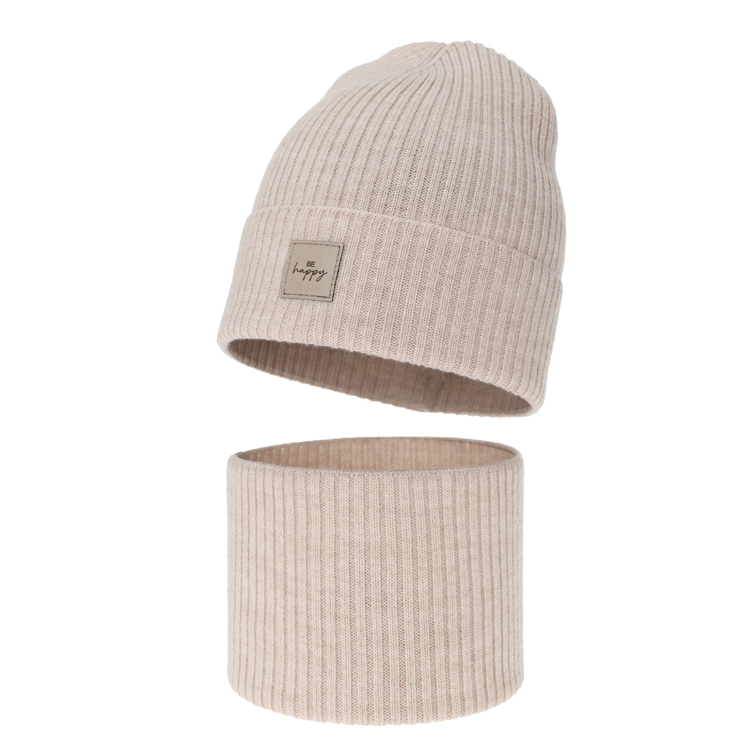 Set de primăvară-toamnă pentru fete: căciulă și fular circular, bej, 100%, lână merino, Vanita