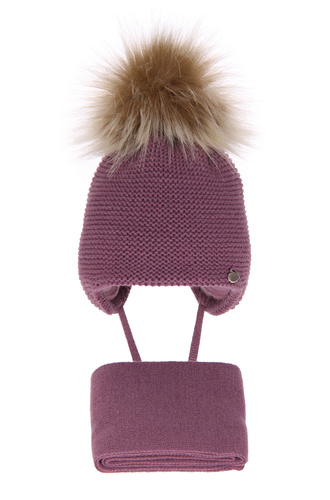 Set de iarnă pentru fete: căciulă și fular violet cu pompon Aimi