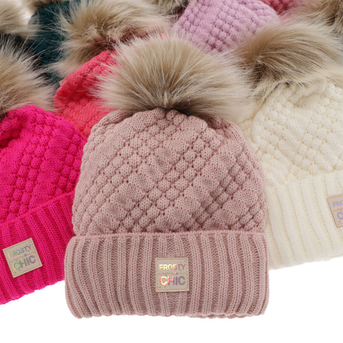 Set de iarnă pentru fete: căciulă și fular circular roz cu pompon Alena