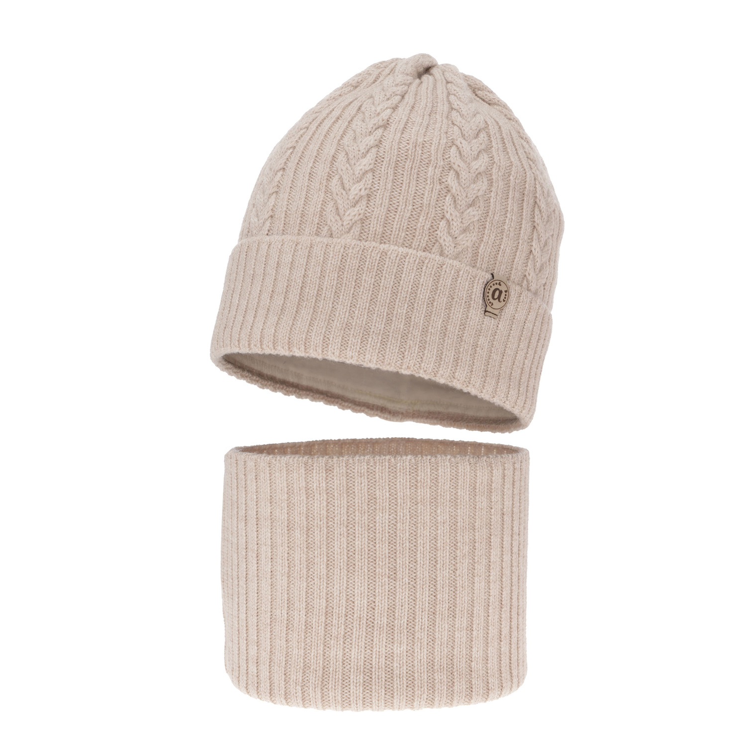 Set de iarnă pentru fete: căciulă și fular circular bej, 100% lână merino extra fină Jenny