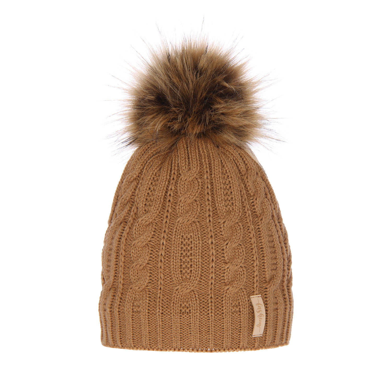 Căciulă de iarnă pentru femei camel cu pompon Mirka