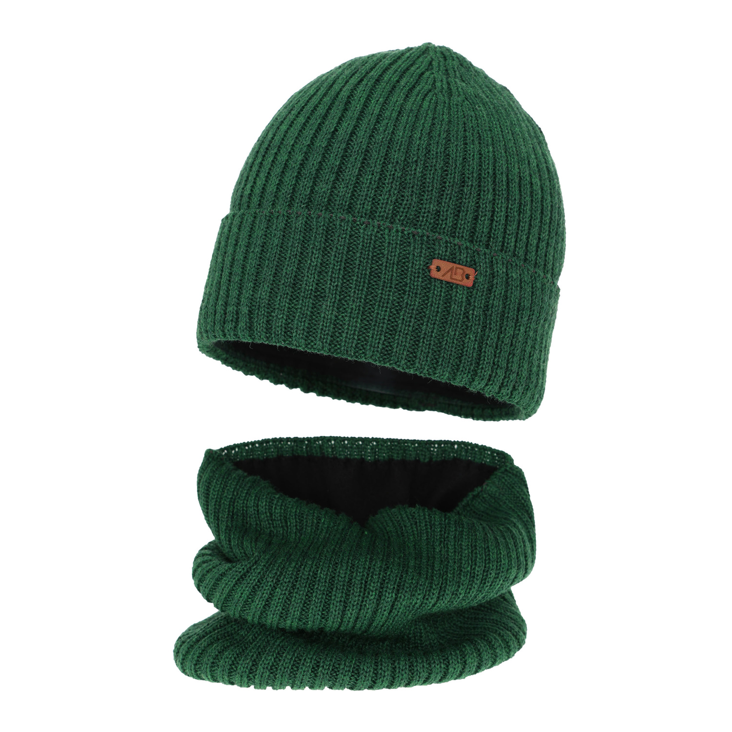 Set de iarnă pentru băieți: Căciulă și fular circular din lână merino verde Palermo