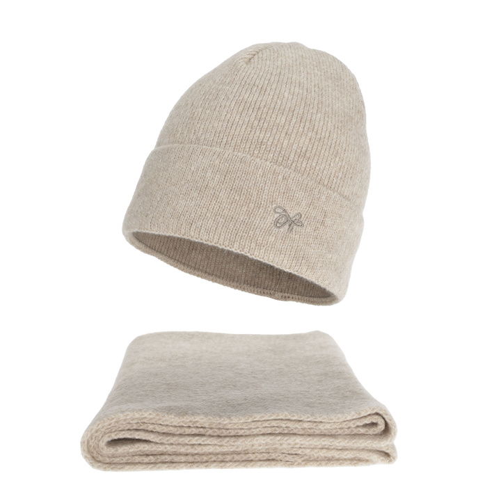 Set de iarnă pentru femei: căciulă și fular, bej, Rava