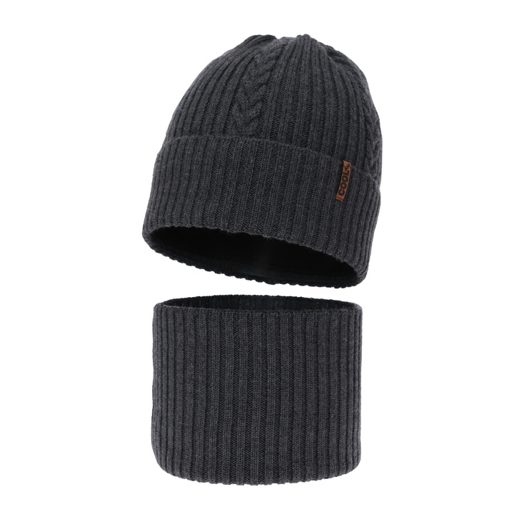 Set de iarnă pentru băieți: Căciulă și fular circular 100% lână merino extra fină gri Wilson
