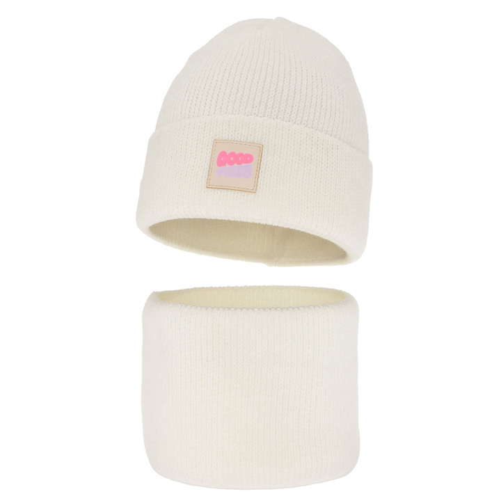 Set de iarnă pentru fete: căciulă și fular circular ecru Josephin