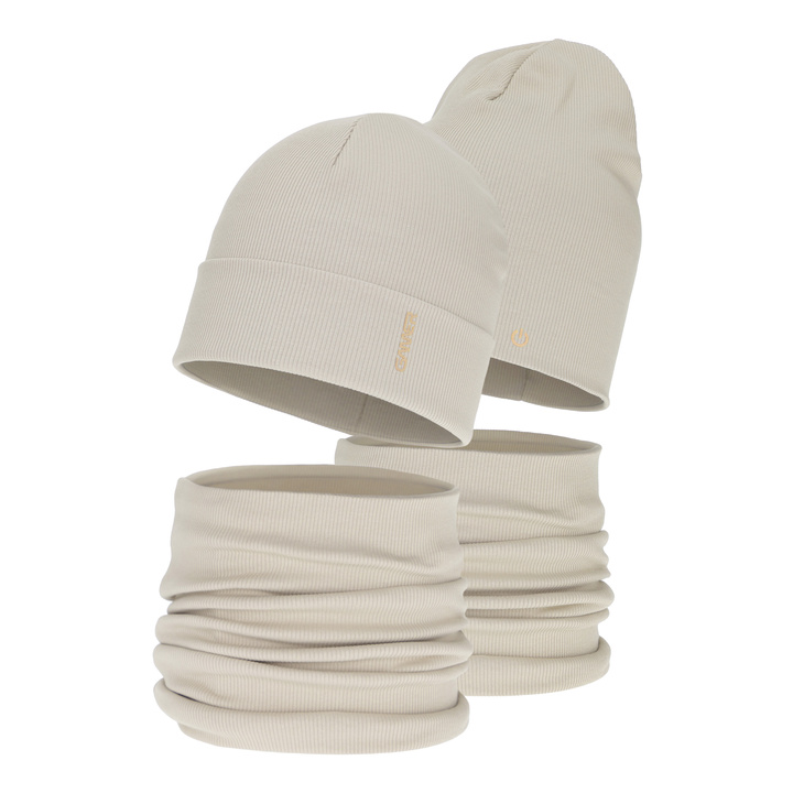 Set primăvară-toamnă pentru băieți: Căciulă și fular circular, bumbac, bej, Desider