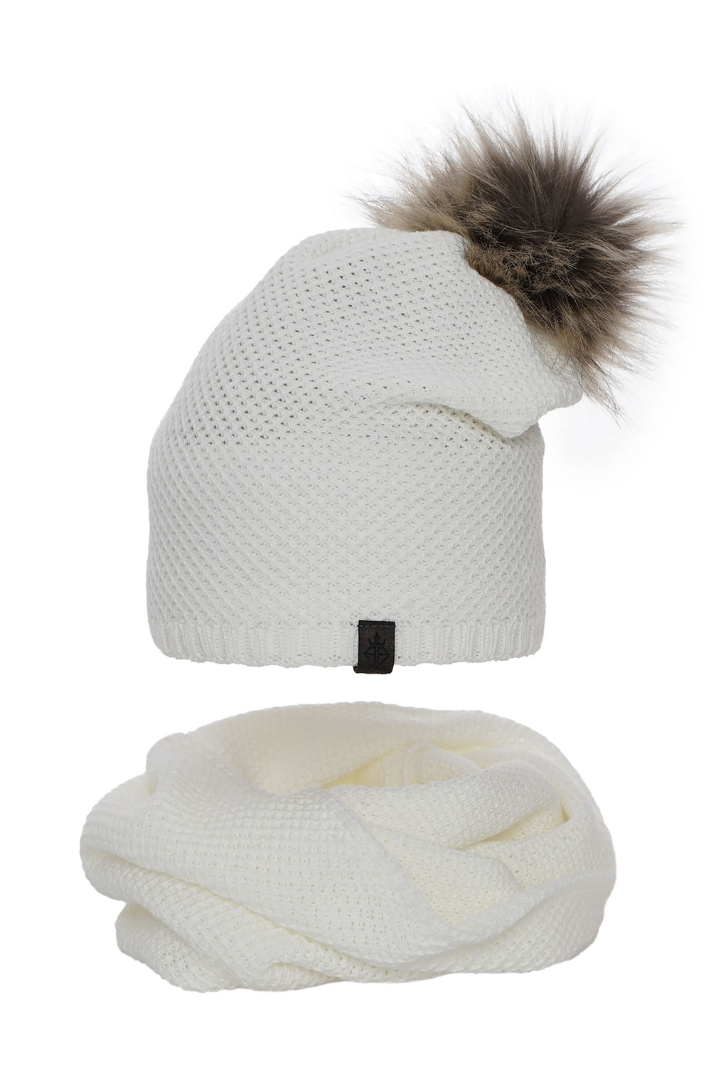 Set de iarnă pentru femei: căciulă și fular circular alb Kaliana