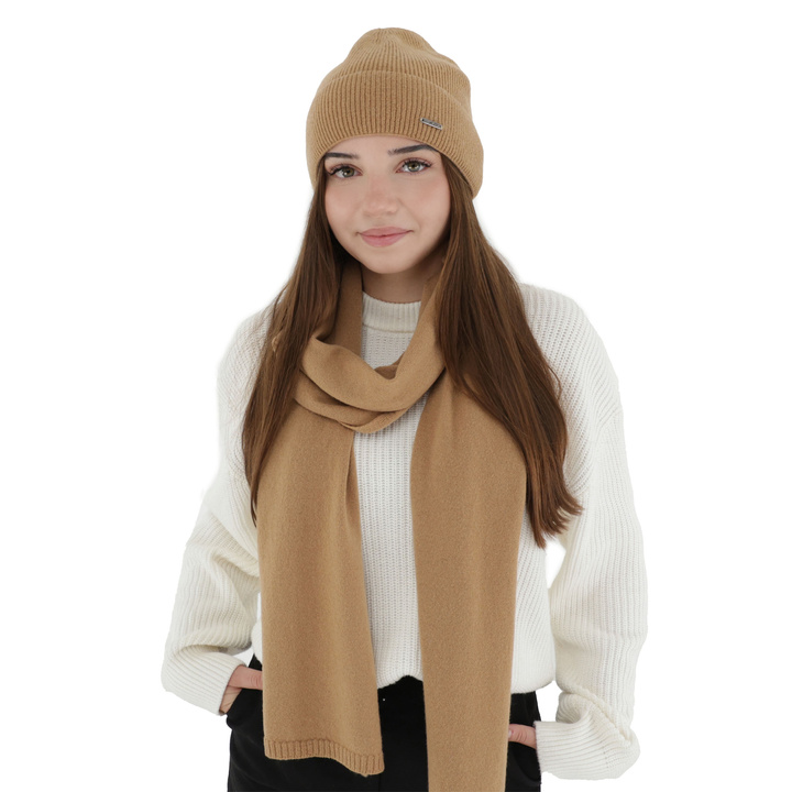 Fular de iarnă pentru femei, camel, lână merino cu cașmir, Irenia