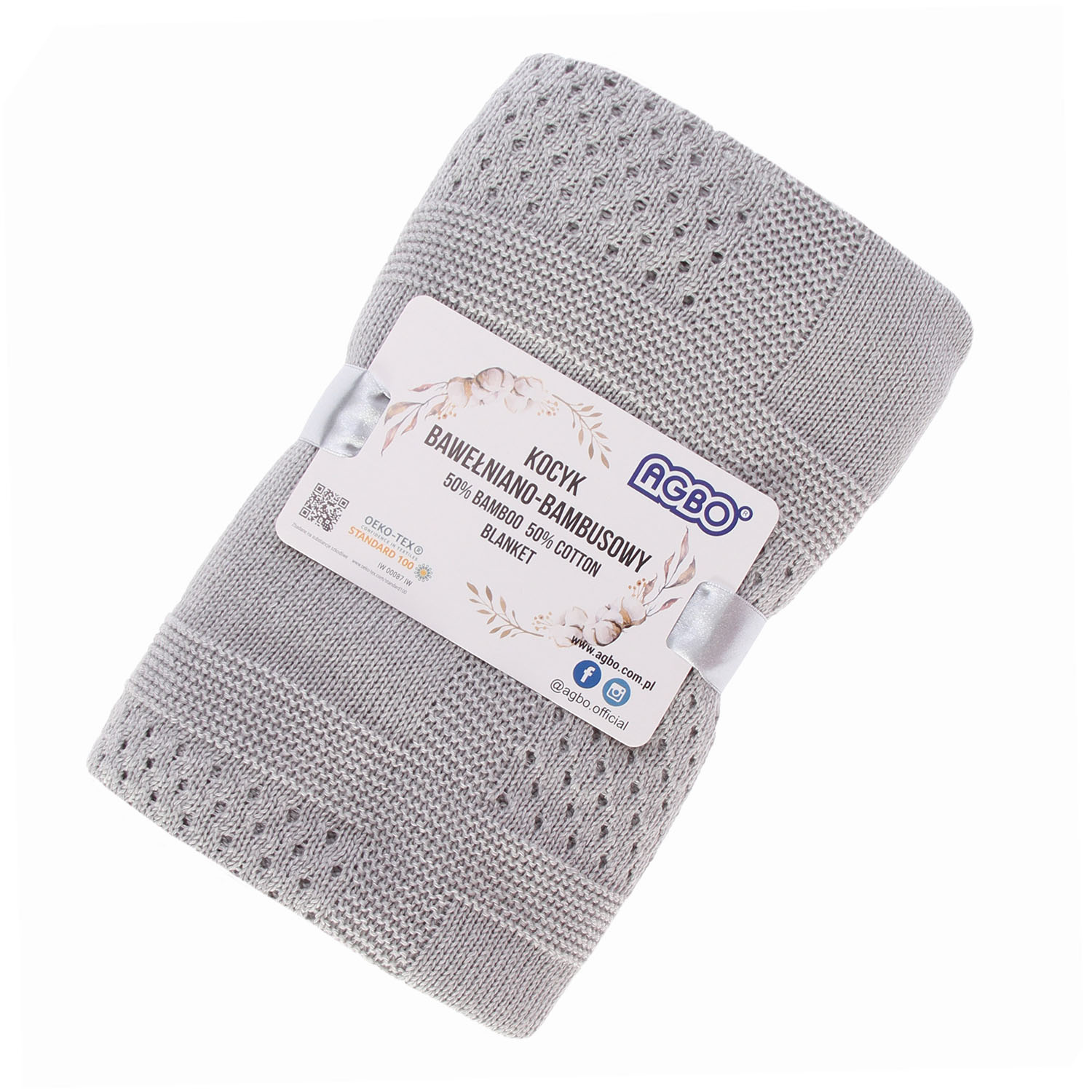 Pătură din bambus - bumbac pentru bebeluși gri Domino