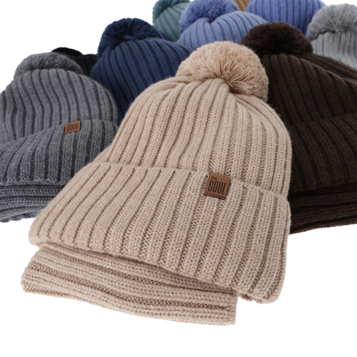 Set de iarnă pentru băieți: Căciulă și fular circular, 100% lână merino, căptușit cu bumbac, camel, Tolmar