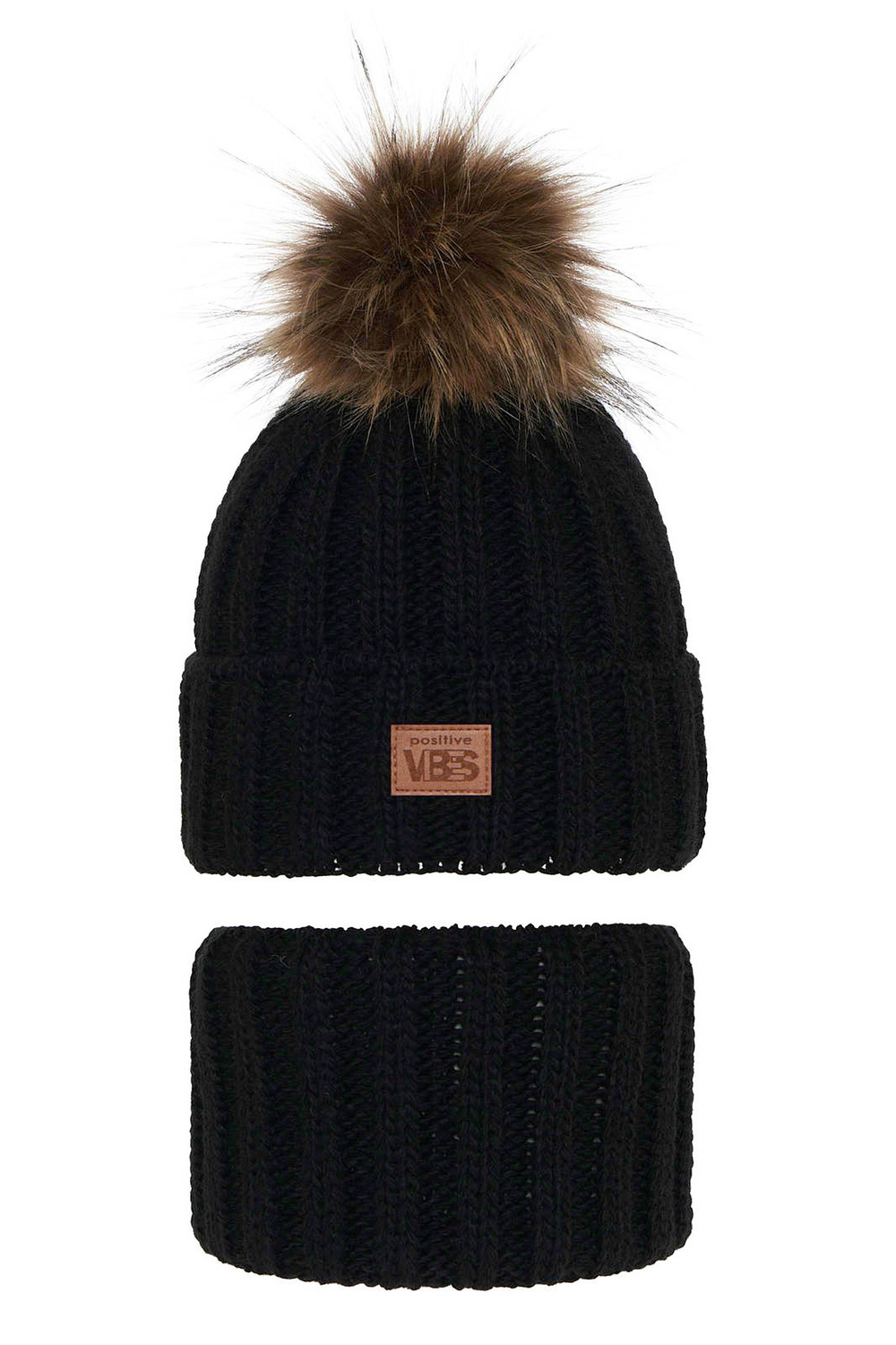 Set de iarnă pentru băieți: Căciulă și fular circular negru cu pompon Remes